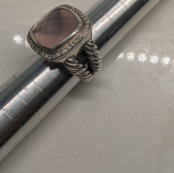 DAVID YURMAN ALBION 14mm ROSE QUARTZ & DIAMOND RING sz-5.25 - Picture 9 of 11